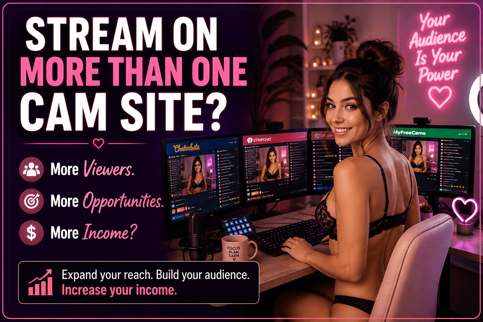 Cam model streaming on multiple cam sites to reach more viewers